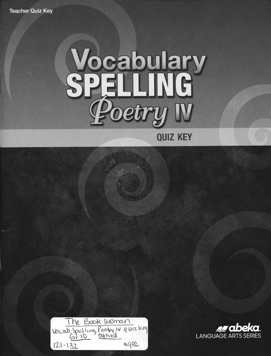 Vocabulary Spelling Poetry IV Quiz Key Abeka