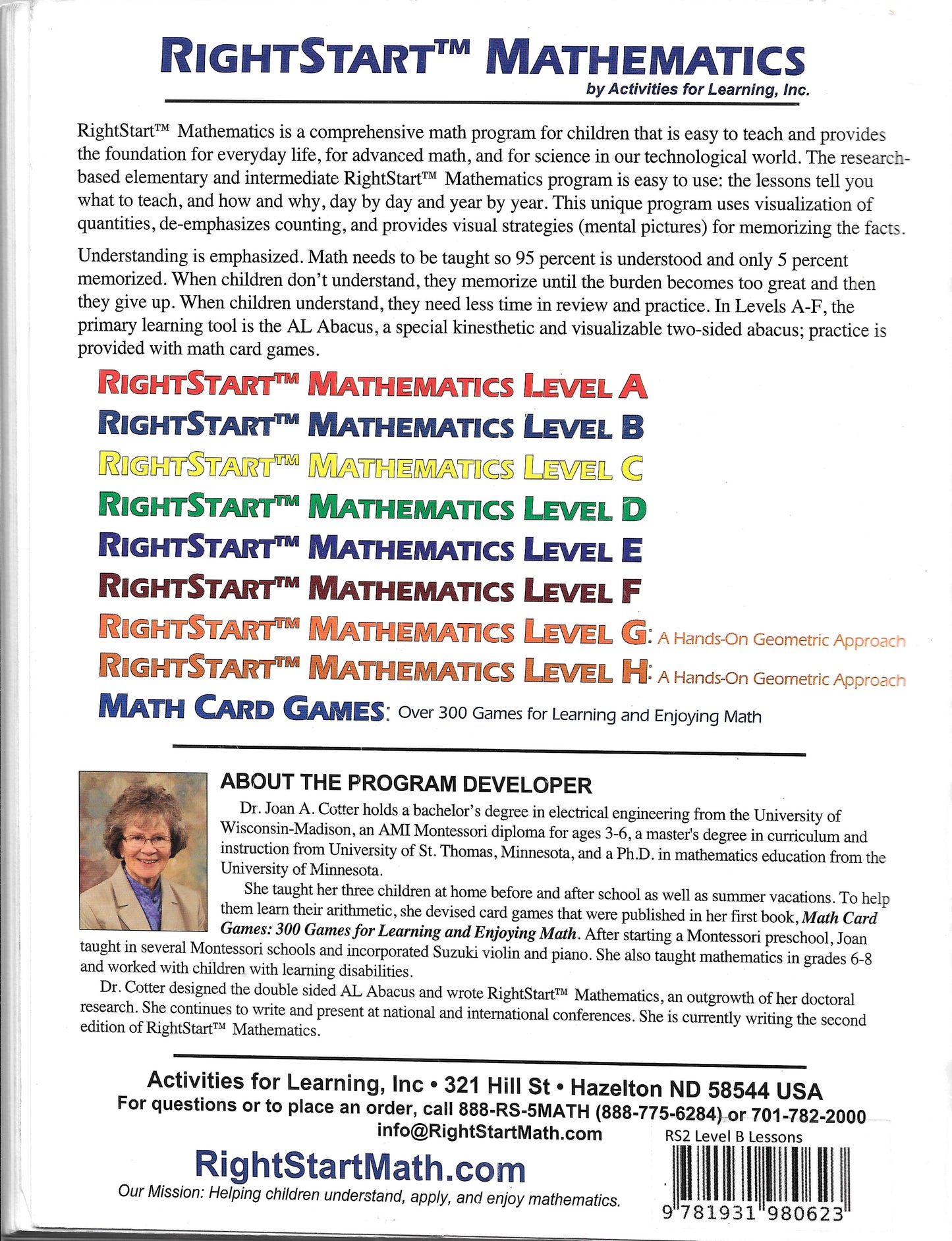 Right Start Mathematics Level B Lessons, Appendix, & Yellow is the Sun Book