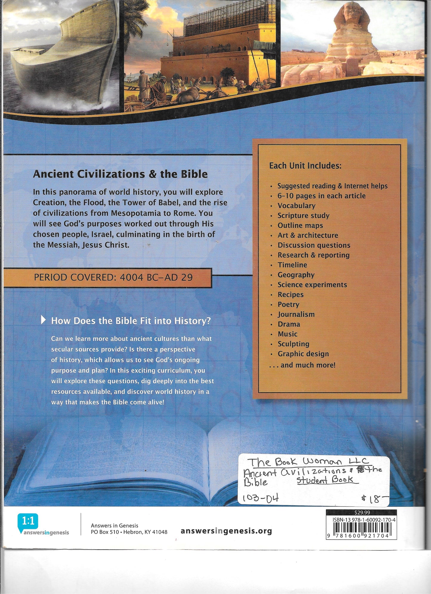 answers in genesis Ancient Civilizations & the Bible From Creation to Jesus Christ student book