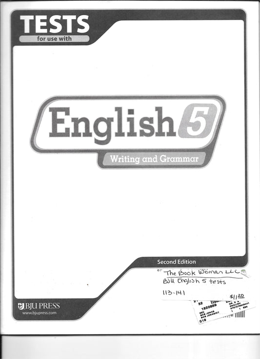 bju English 5 Writing & Grammar Tests