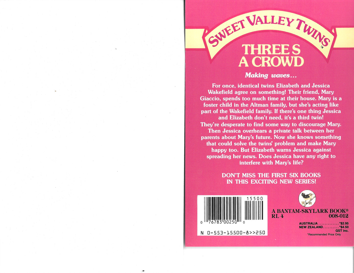 Sweet Valley Twins #7 Three's a Crowd