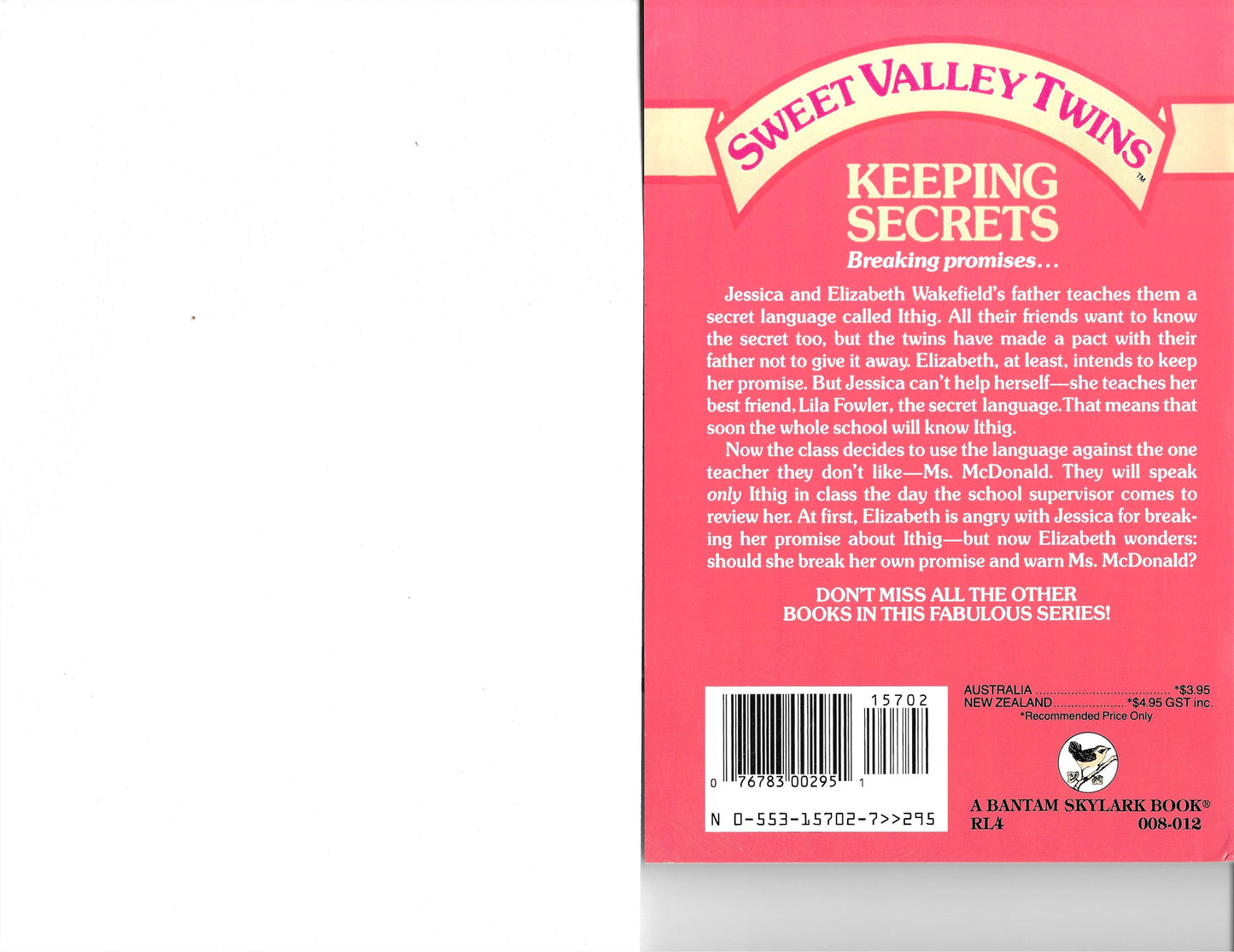 Sweet Valley Twins #12 Keeping Secrets